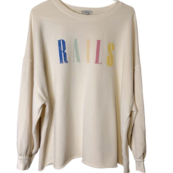 Rails Signature Sweatshirt Ivory Rainbow Lettering Women’s M Terry Casual Prep‎ - Picture 2 of 12